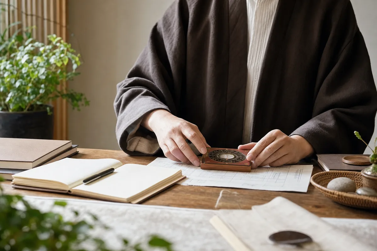 風水の資料を確認する監修者の手元